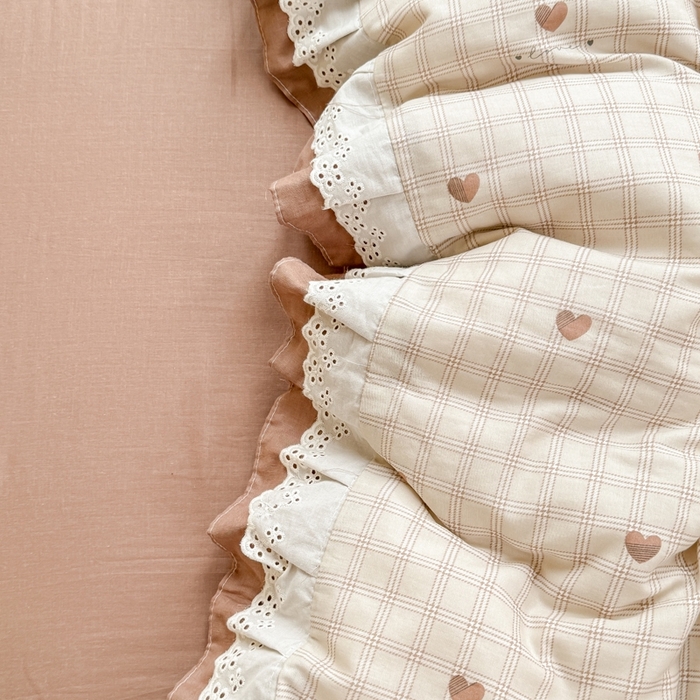 91家纺网 家纺一手货源 找家纺 晨晨家纺2025新款全棉双层花边双层纱四件套 心动-咖