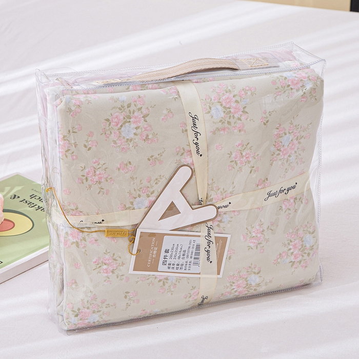 91家纺网 家纺一手货源 找家纺 蕾诺家纺 2025新款直播新款A类有氧提花云纱棉圆角吊边工艺四件套学生三件套 陌上花开