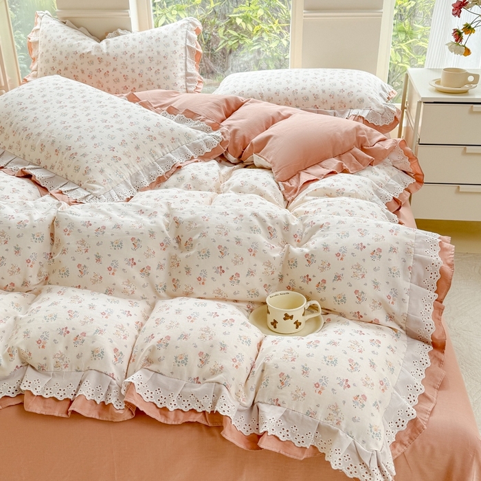 91家纺网 家纺一手货源 找家纺 （总）晨晨家纺2025新款全棉双层花边双层纱四件套