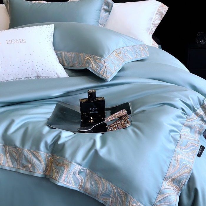 91家纺网 家纺一手货源 找家纺 馨蕊家居 2025新款100s高奢典藏简约全棉系列四件套-棉水漾 水漾-北卡蓝