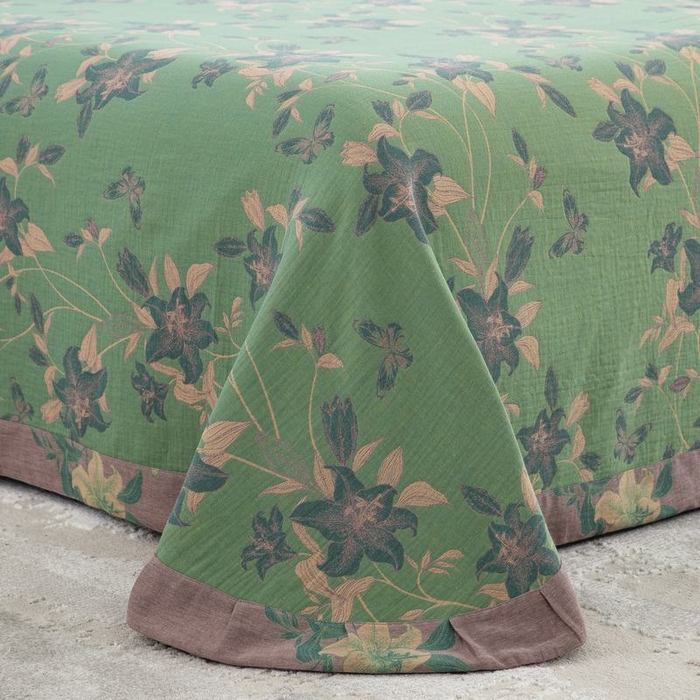 91家纺网 家纺一手货源 找家纺 2025新款全棉色织双层纱纽扣款四件套 和和美美-绿