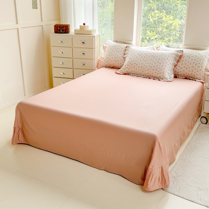 91家纺网 家纺一手货源 找家纺 晨晨家纺2025新款全棉双层花边双层纱四件套 七里香