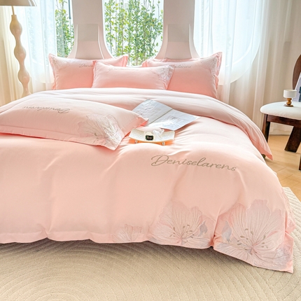 花愿（原花纪） 2025新款加密水洗棉绣花四件套-花语 樱花粉