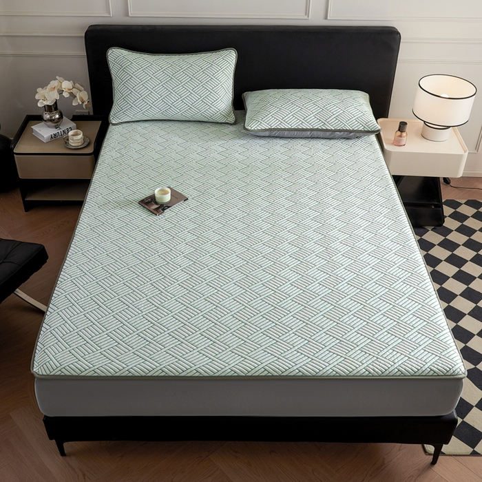 91家纺网 家纺一手货源 找家纺 2025新款韩国外贸爆款加厚PE中分子凉感豆豆软席 时空绿-床笠款