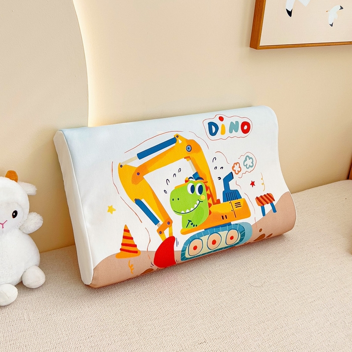 91家纺网 家纺一手货源 找家纺 梵赫 2025新款全棉A类儿童针织棉记忆枕（可拆卸） 挖掘机恐龙 单枕套