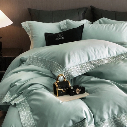 保罗圣迪奥 2025新款简约款全棉长绒棉四件套—星阑 星阑-青石绿