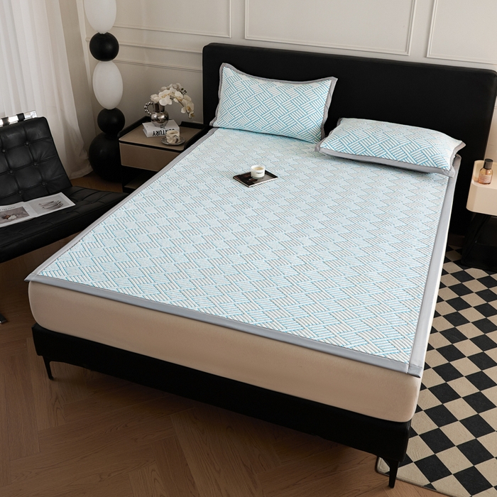 91家纺网 家纺一手货源 找家纺 2025新款韩国外贸爆款加厚PE中分子凉感豆豆软席 时空蓝-床席款