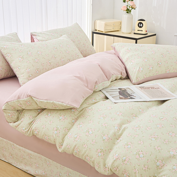 91家纺网 家纺一手货源 找家纺 蕾诺家纺 2025新款直播新款A类有氧提花云纱棉圆角吊边工艺四件套学生三件套 陌上花开