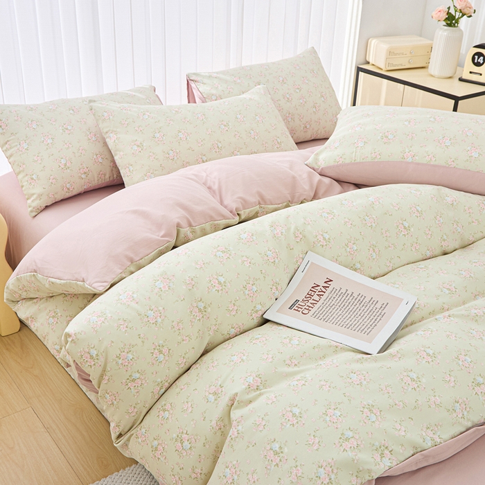 91家纺网 家纺一手货源 找家纺 蕾诺家纺 2025新款直播新款A类有氧提花云纱棉圆角吊边工艺四件套学生三件套 陌上花开