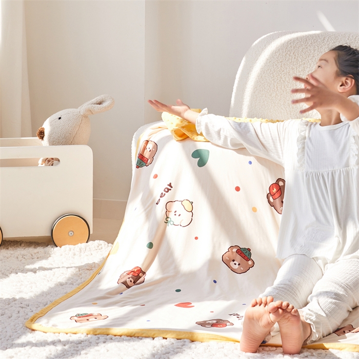 91家纺网 家纺一手货源 找家纺 （总）艾佳宝贝 2025新款A类针织豆豆儿童多功能宿舍午睡安抚盖毯