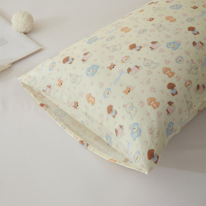 91家纺网 家纺一手货源 找家纺 2025款A类母婴级全棉双层纱枕套_4032 泡芙狗