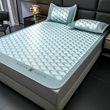 全季家居 2025新款5A抗菌3D立体冰柔凉感冰丝席 菱形-水绿 床笠款
