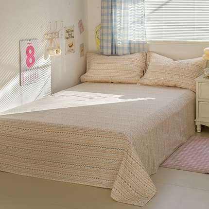 91家纺网 家纺一手货源 找家纺 塔塔家居  2025新款全棉纯棉双层纱床单床笠单品 波浪条