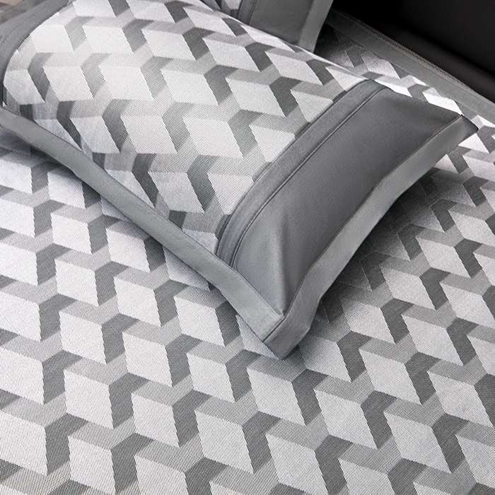 91家纺网 家纺一手货源 找家纺 全季家居 2025新款5A抗菌3D立体冰柔凉感冰丝席 菱形-银灰 床笠款