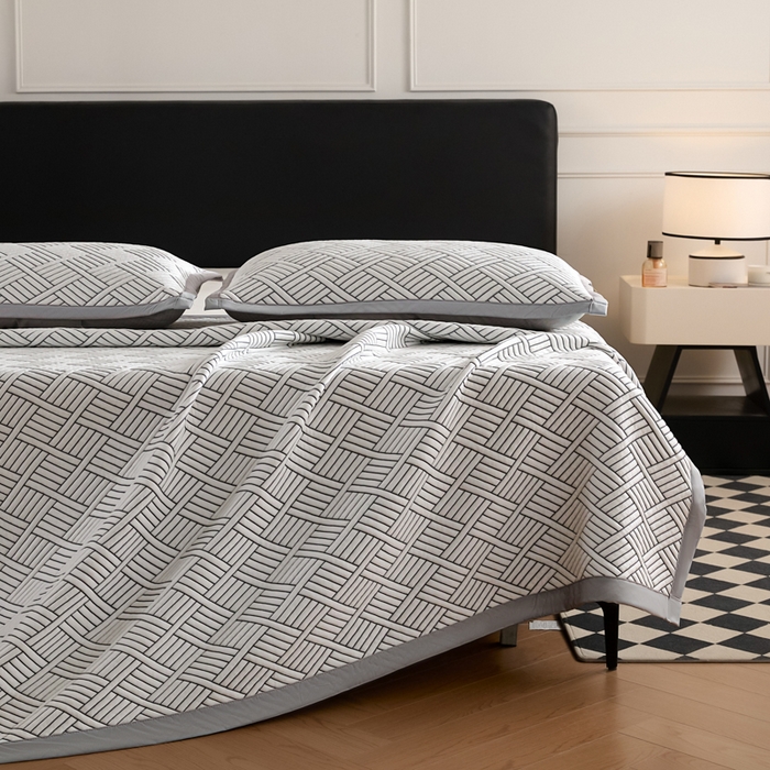 91家纺网 家纺一手货源 找家纺 2025新款韩国外贸爆款加厚PE中分子凉感豆豆软席 时空灰-床席款