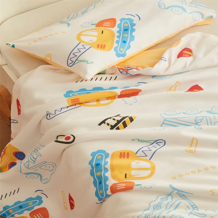 91家纺网 家纺一手货源 找家纺 艾佳宝贝 2025A类儿童全棉多功能单被套可拆式夏被四季被子 工程小车