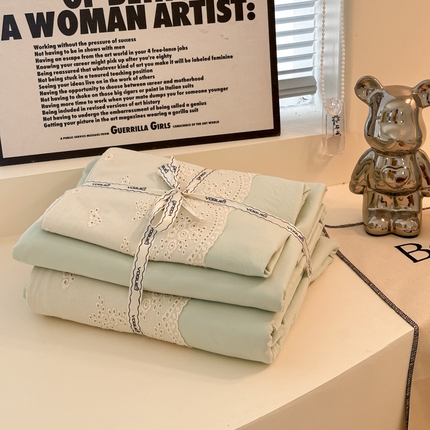 凯洛奇 2025新款1法式小清新蕾丝花边水洗棉四件套-风格二【提供买家秀】 蕾丝花边-柳叶绿