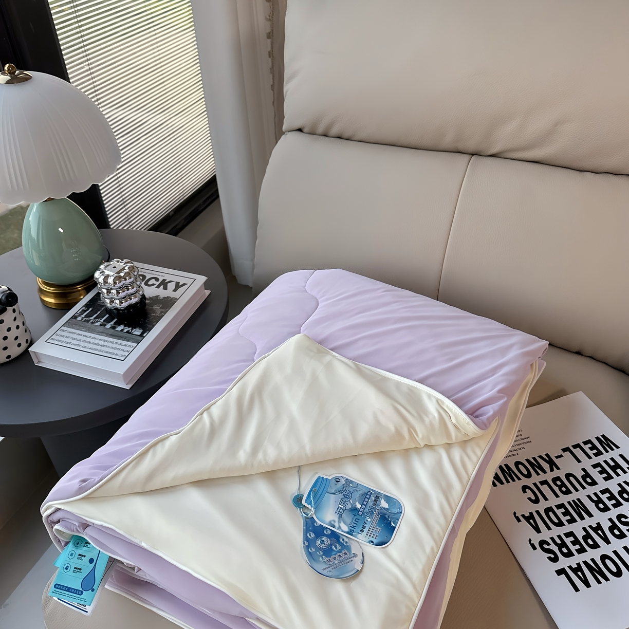 91家纺网 家纺一手货源 找家纺 兜米 2025夏季玻尿酸凉感冰皮被夏凉被空调被 紫色拼米黄