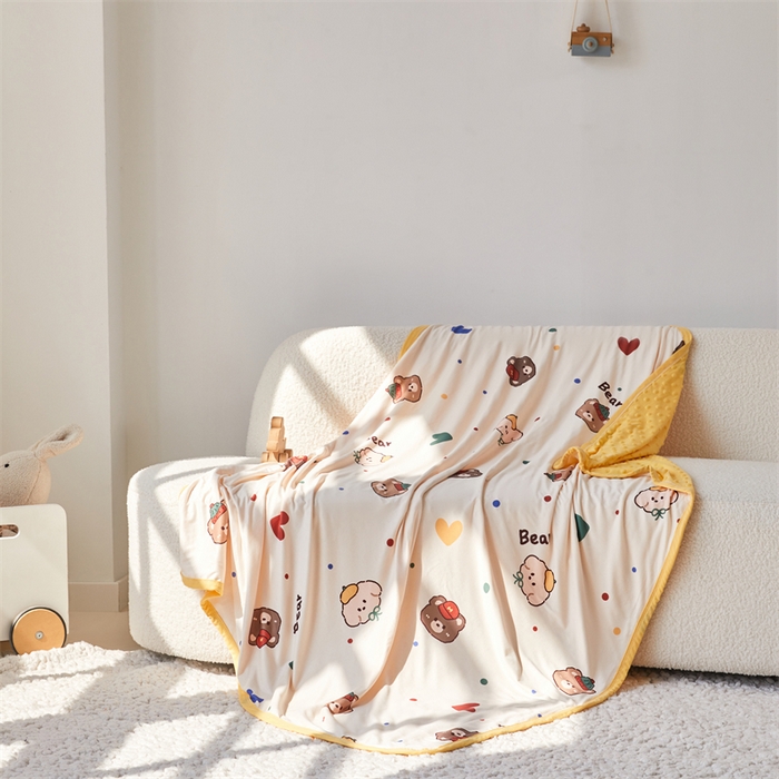 91家纺网 家纺一手货源 找家纺 （总）艾佳宝贝 2025新款A类针织豆豆儿童多功能宿舍午睡安抚盖毯