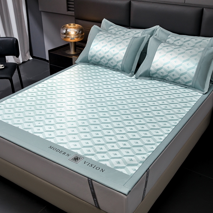 91家纺网 家纺一手货源 找家纺 全季家居 2025新款5A抗菌3D立体冰柔凉感冰丝席 格调-水绿 床席款