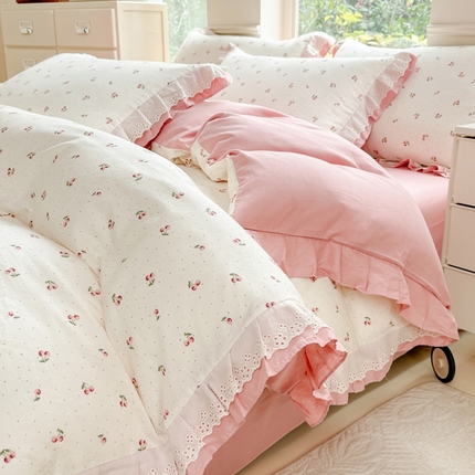 91家纺网 家纺一手货源 找家纺 （总）晨晨家纺2025新款全棉双层花边双层纱四件套