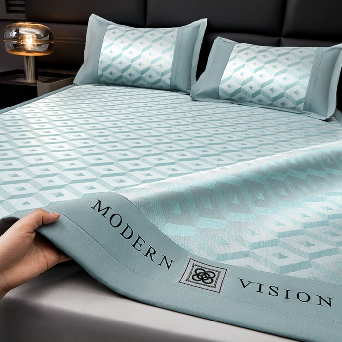 91家纺网 家纺一手货源 找家纺 全季家居 2025新款5A抗菌3D立体冰柔凉感冰丝席 格调-水绿 床席款