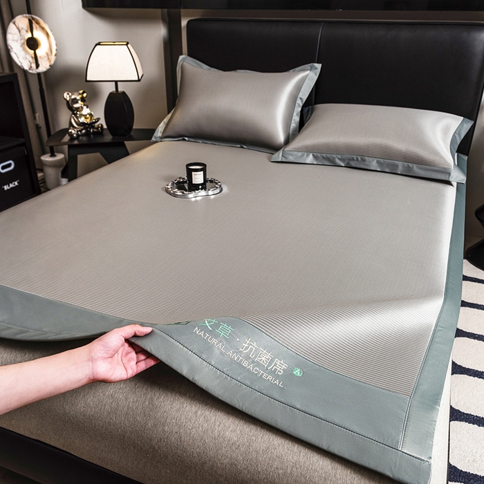 91家纺网 家纺一手货源 找家纺 全季家居 2025新款5A加厚加密艾草碳光席冰丝席 床席-浅灰