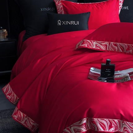 馨蕊家居 2025新款100s高奢典藏简约全棉系列四件套-棉水漾 水漾-温莎红