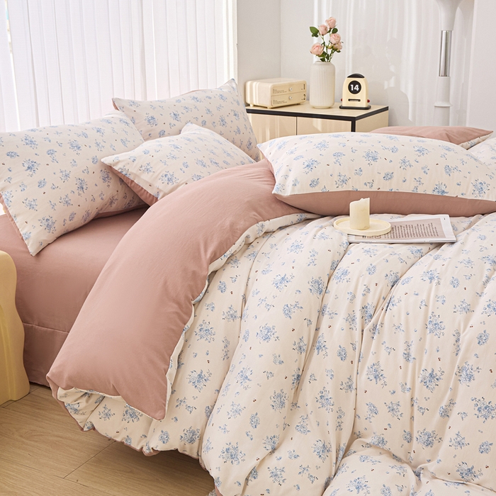 91家纺网 家纺一手货源 找家纺 蕾诺家纺 2025新款直播新款A类有氧提花云纱棉圆角吊边工艺四件套学生三件套 兰亭