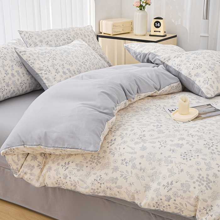 91家纺网 家纺一手货源 找家纺 蕾诺家纺 2025新款直播新款A类有氧提花云纱棉圆角吊边工艺四件套学生三件套 墨染芳华