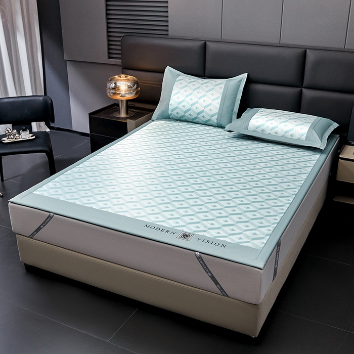 91家纺网 家纺一手货源 找家纺 全季家居 2025新款5A抗菌3D立体冰柔凉感冰丝席 格调-水绿 床席款