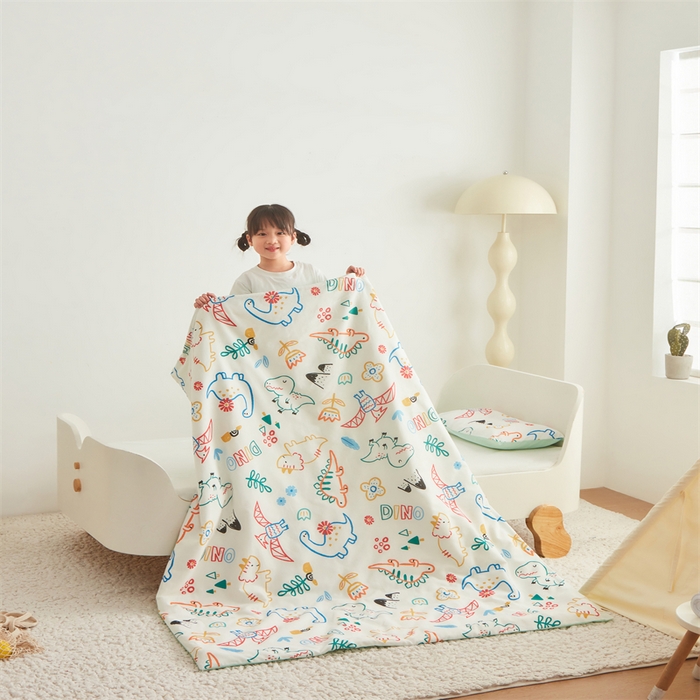 91家纺网 家纺一手货源 找家纺 艾佳宝贝 2025A类儿童全棉多功能单被套可拆式夏被四季被子 好多恐龙