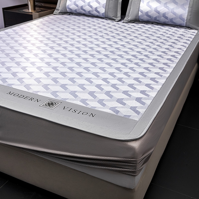 91家纺网 家纺一手货源 找家纺 全季家居 2025新款5A抗菌3D立体冰柔凉感冰丝席 菱形-天蓝 床笠款