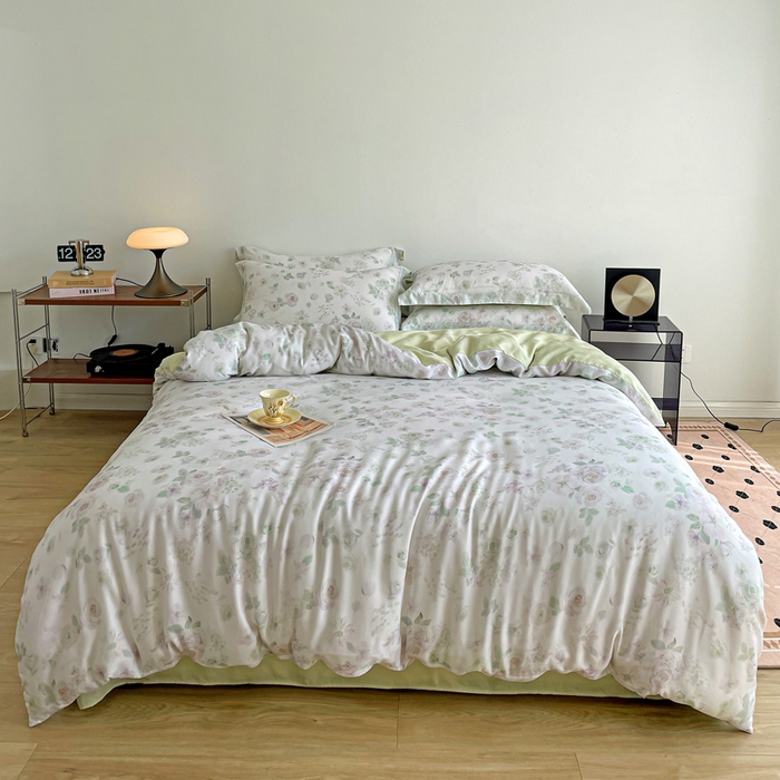 91家纺网 家纺一手货源 找家纺 棉生活家纺 2025新款天丝莱赛尔印花四件套 念池花