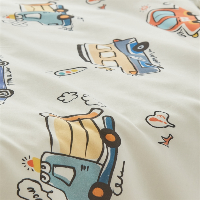 91家纺网 家纺一手货源 找家纺 艾佳宝贝 2025A类儿童全棉多功能单被套可拆式夏被四季被子 巴士汽车