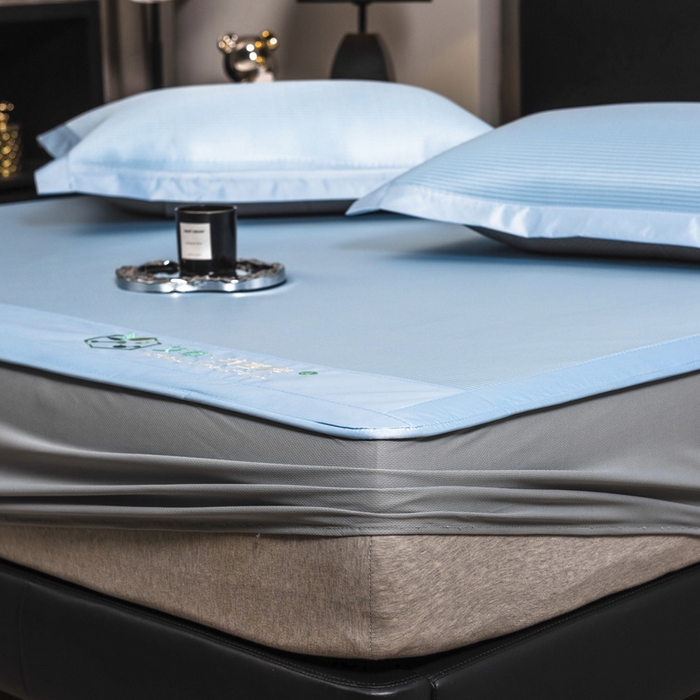 91家纺网 家纺一手货源 找家纺 全季家居 2025新款5A加厚加密艾草碳光席冰丝席 床笠-雾蓝