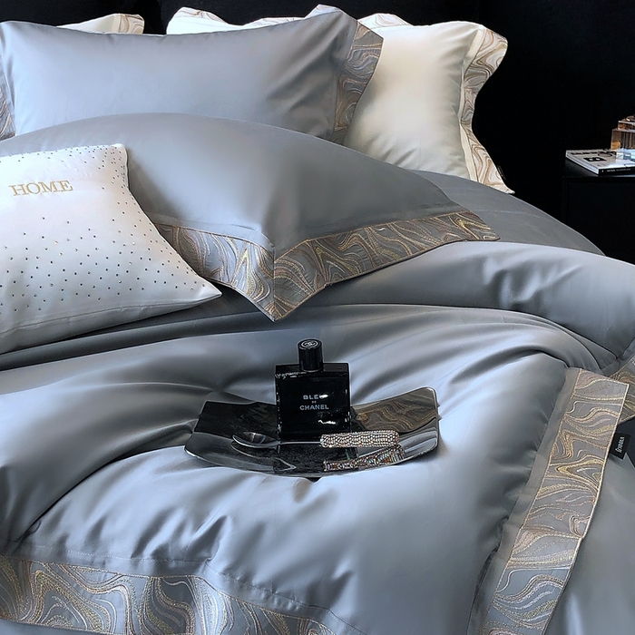 91家纺网 家纺一手货源 找家纺 馨蕊家居 2025新款100s高奢典藏简约全棉系列四件套-棉水漾 水漾-高级灰
