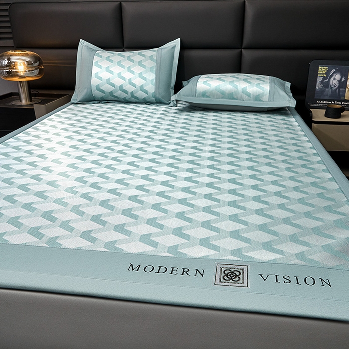 91家纺网 家纺一手货源 找家纺 全季家居 2025新款5A抗菌3D立体冰柔凉感冰丝席 菱形-水绿 床席款