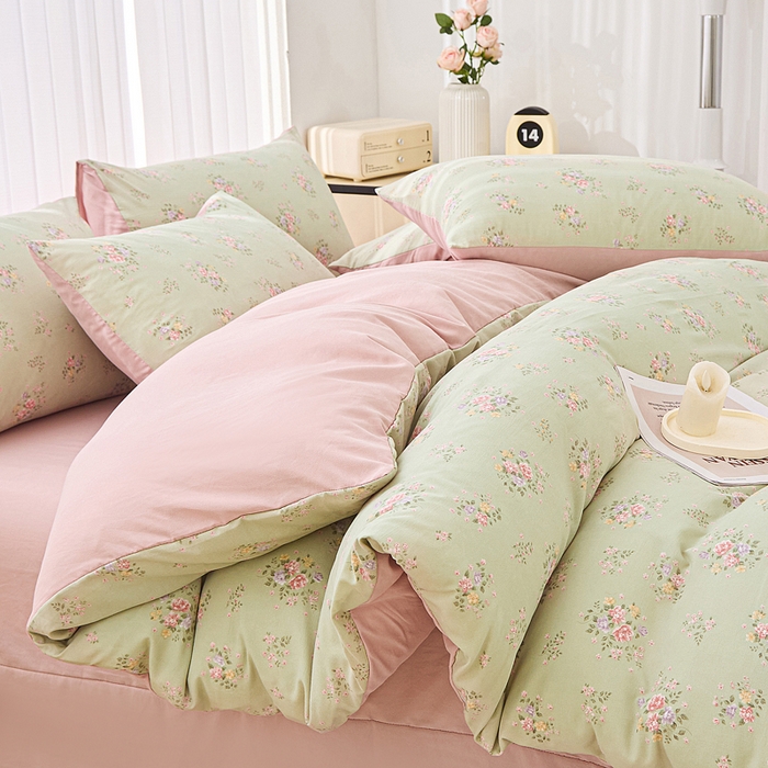 91家纺网 家纺一手货源 找家纺 蕾诺家纺 2025新款直播新款A类有氧提花云纱棉圆角吊边工艺四件套学生三件套 晴天