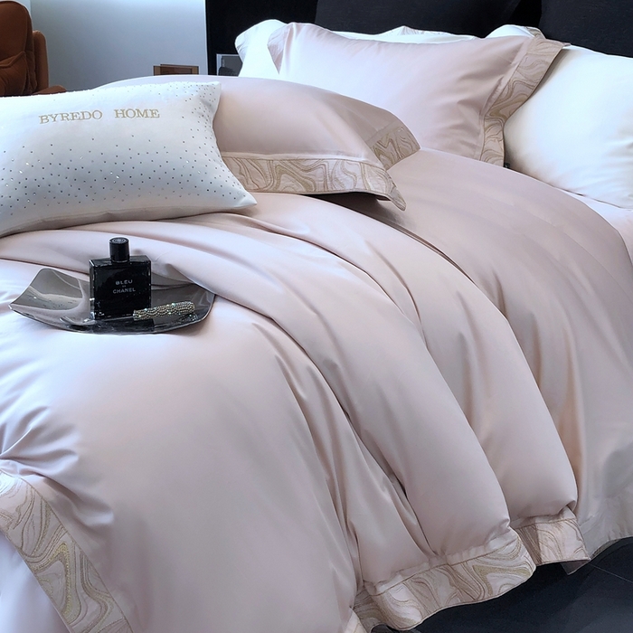 91家纺网 家纺一手货源 找家纺 馨蕊家居 2025新款100s高奢典藏简约全棉系列四件套-棉水漾 水漾-初夏粉