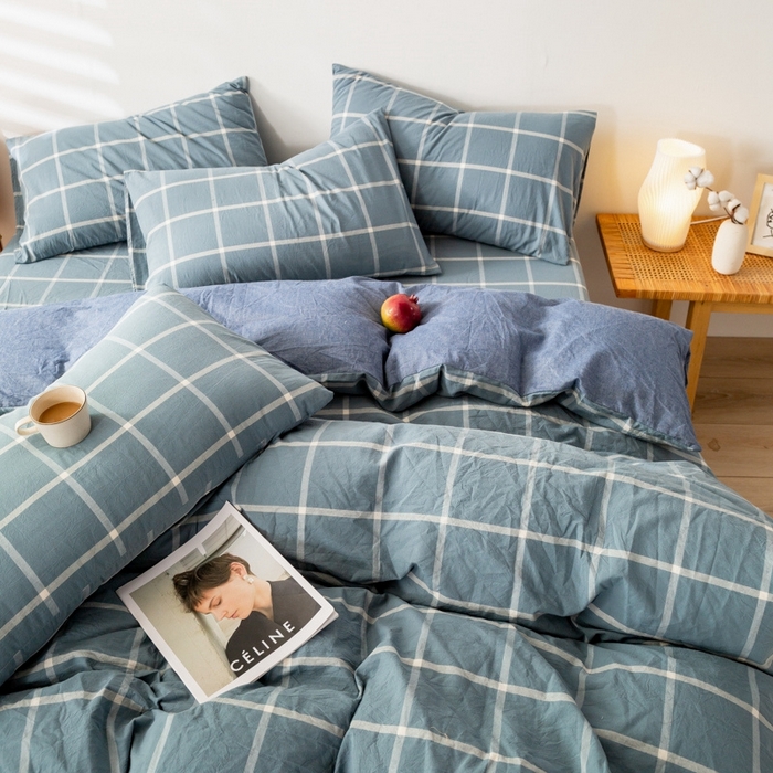 91家纺网 家纺一手货源 找家纺 2025新款A类色织水洗棉单被套 柏拉图兰