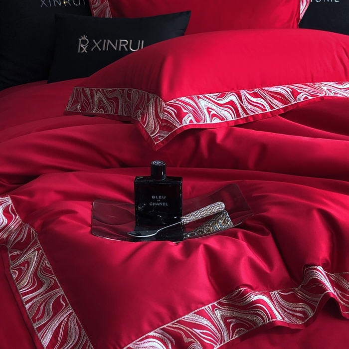 91家纺网 家纺一手货源 找家纺 馨蕊家居 2025新款100s高奢典藏简约全棉系列四件套-棉水漾 水漾-温莎红