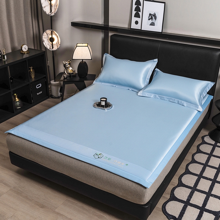 91家纺网 家纺一手货源 找家纺 全季家居 2025新款5A加厚加密艾草碳光席冰丝席 床席-雾蓝