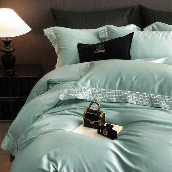 91家纺网 家纺一手货源 找家纺 保罗圣迪奥 2025新款简约款全棉长绒棉四件套—星阑 星阑-青石绿