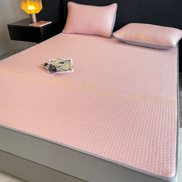 91家纺网 家纺一手货源 找家纺 （总）2025新款提花冰豆豆凉席床笠床席三件套幸运草系列