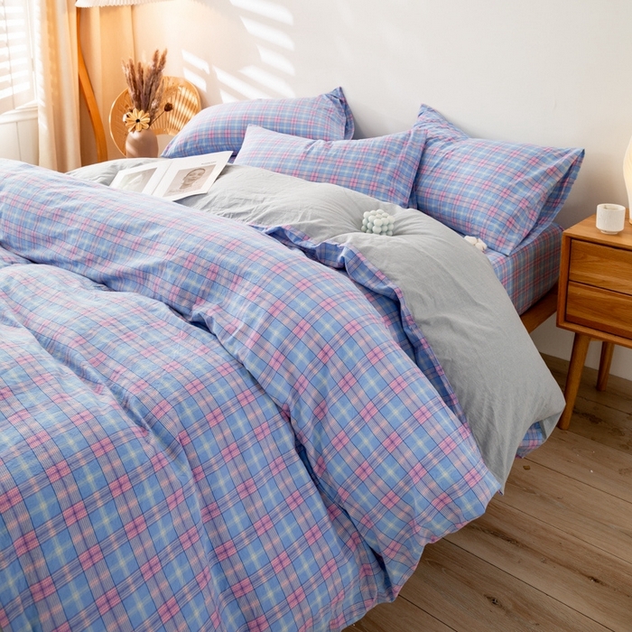 91家纺网 家纺一手货源 找家纺 2025新款A类色织水洗棉单被套 芳华兰