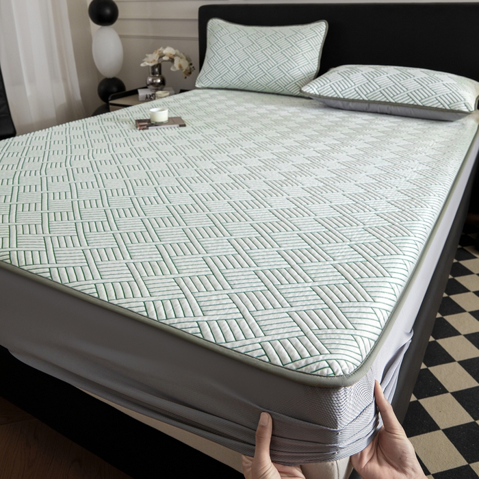 91家纺网 家纺一手货源 找家纺 2025新款韩国外贸爆款加厚PE中分子凉感豆豆软席 时空绿-床笠款