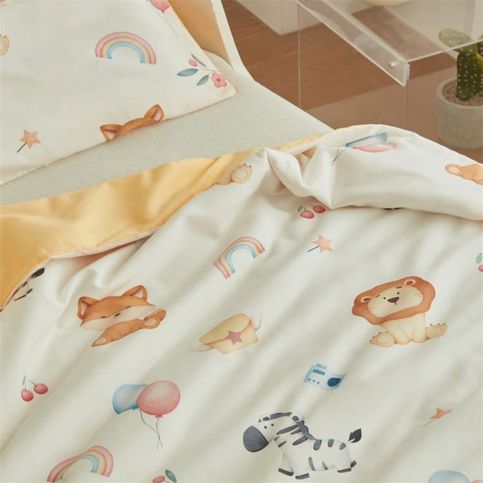 91家纺网 家纺一手货源 找家纺 艾佳宝贝 2025A类儿童全棉多功能单被套可拆式夏被四季被子 萌趣动物园