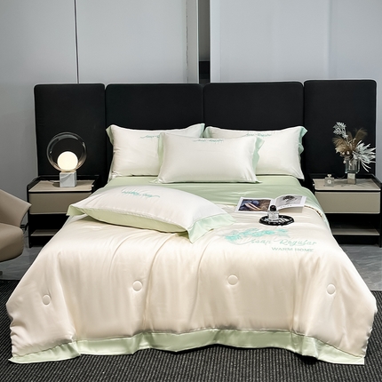 91家纺网 家纺一手货源 找家纺 仔仔熊 2025新款水洗真丝夏凉被空调被四件套-花开富贵 奶昔白-水果清香