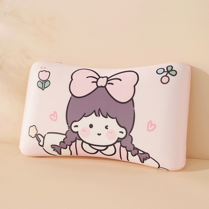温蔓2025新款冰感丝卡通印花亲肤枕 淡粉加内胆